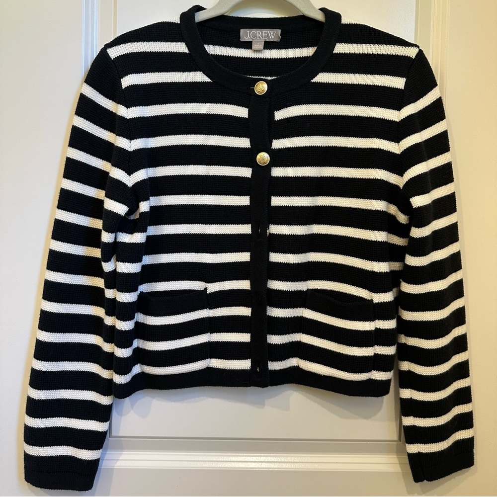 J Crew Black and White Striped Cardigan